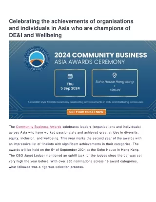 Celebrating the achievements of organisations and individuals in Asia who are ch