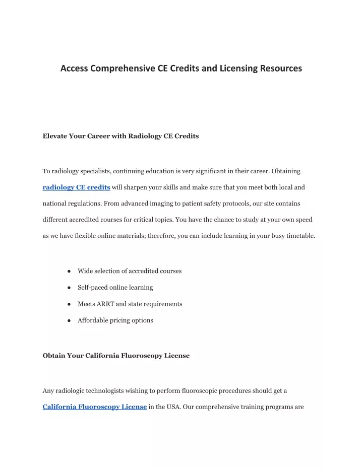 access comprehensive ce credits and licensing