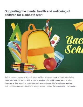 Supporting the mental health and wellbeing of children for a smooth start