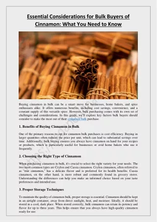 Essential Considerations for Bulk Buyers of Cinnamon