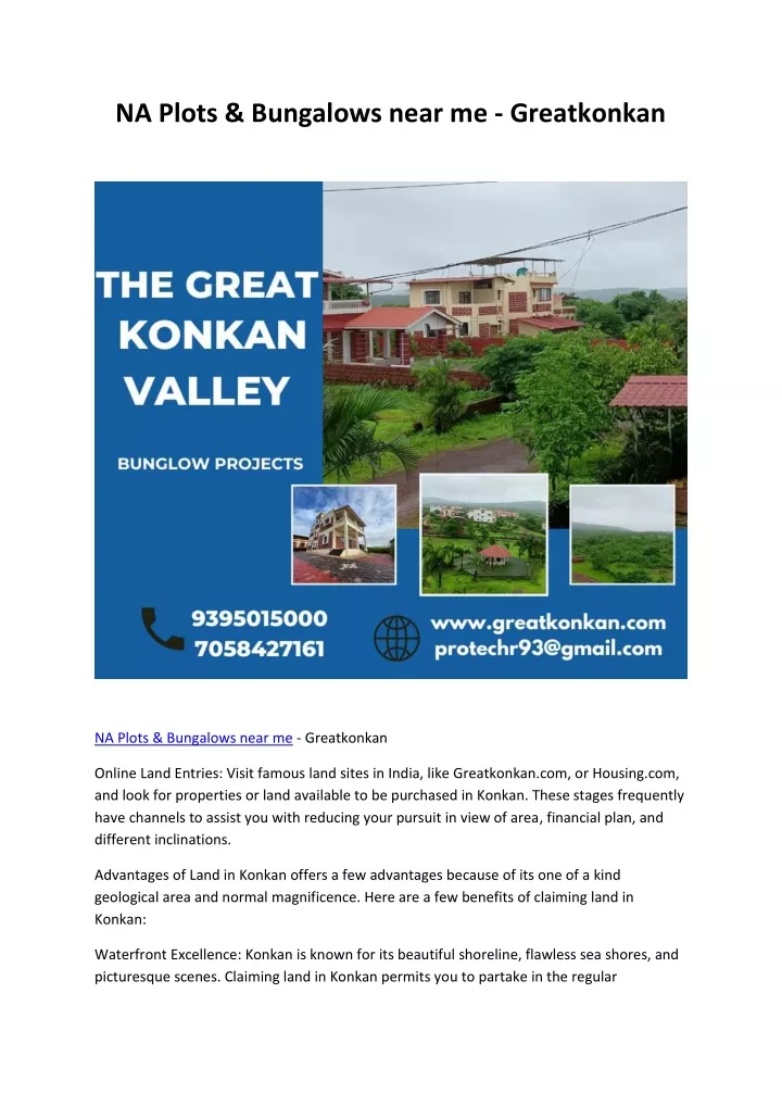 na plots bungalows near me greatkonkan