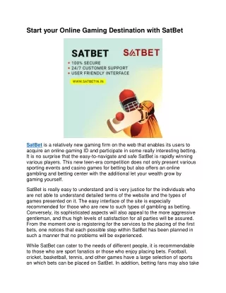 Start your Online Gaming Destination with SatBet