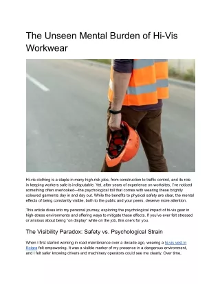 The Unseen Mental Burden of Hi-Vis Workwear