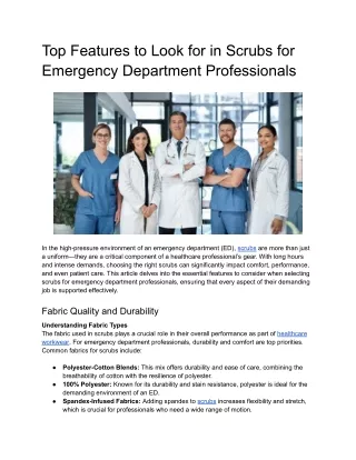 Top Features to Look for in Scrubs for Emergency Department Professionals
