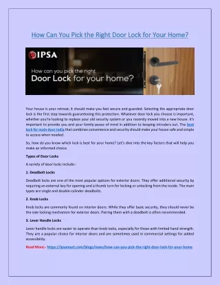 How Can You Pick the Right Door Lock for Your Home?