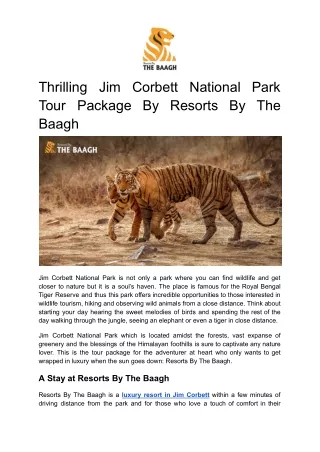 Thrilling Jim Corbett National Park Tour Package By Resorts By The Baagh