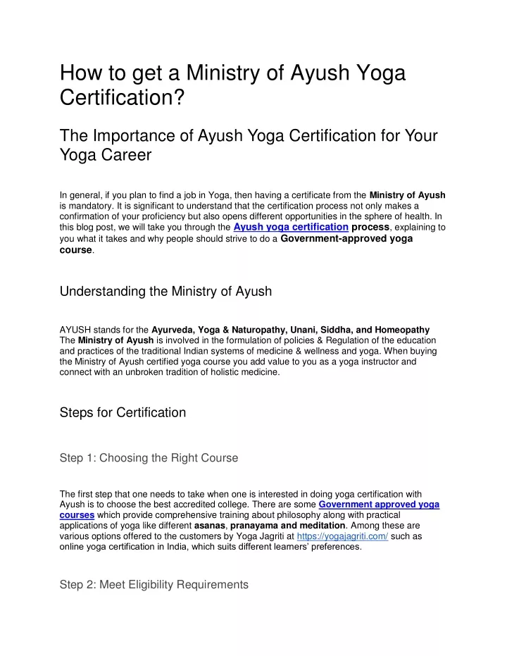 how to get a ministry of ayush yoga certification