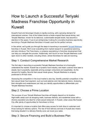 How to Launch a Successful Teriyaki Madness Franchise Opportunity in Kuwait