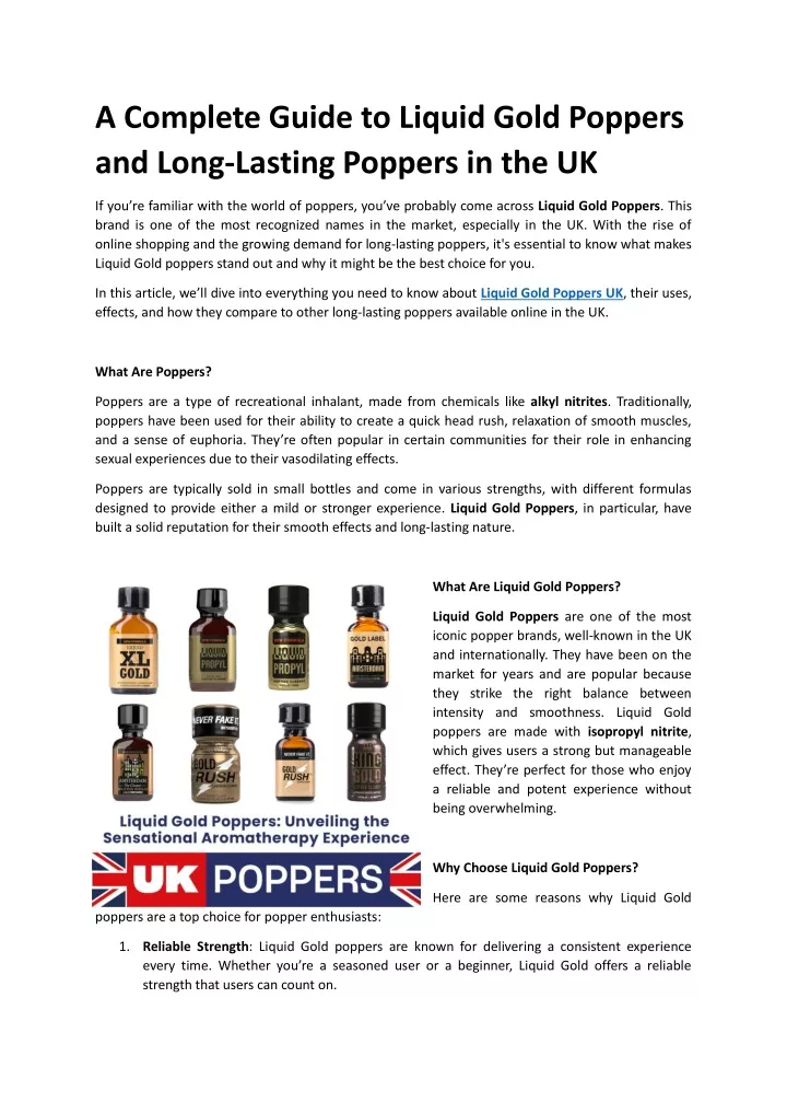 a complete guide to liquid gold poppers and long