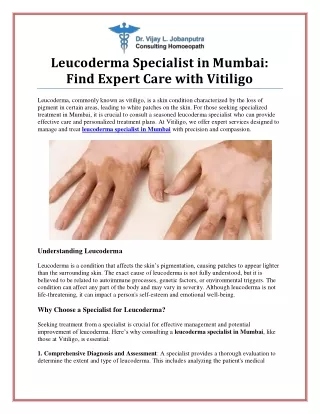 Leading Leucoderma Specialist in Mumbai for Expert Care and Treatment