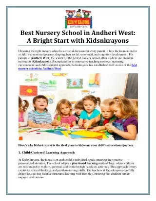 Enroll Your Child in the Best Nursery School in Andheri West