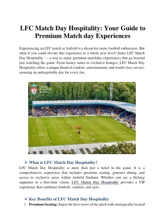 LFC Match Day Hospitality: Your Guide to Premium Match day Experiences