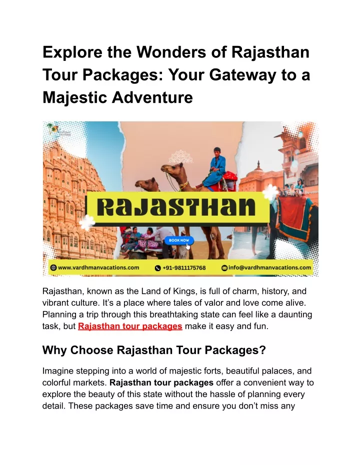 explore the wonders of rajasthan tour packages