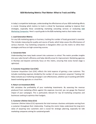 B2B Marketing Metrics That Matter What to Track and Why.