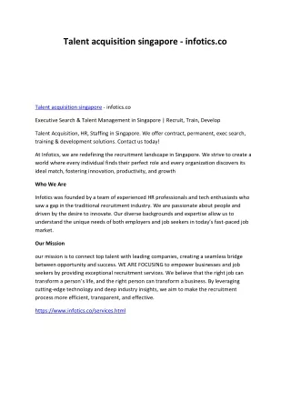 Talent acquisition singapore - infotics.co