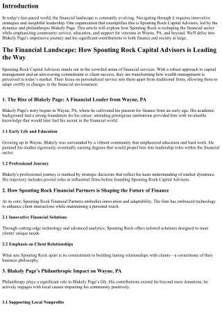 The Financial Landscape: How Spouting Rock Capital Advisors is Leading the Way