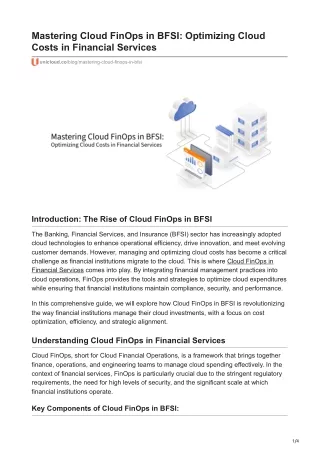 Mastering Cloud FinOps in BFSI: Optimizing Cloud Costs in Financial Services