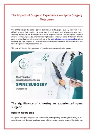Why Surgeon Experience Matters in Spine Surgery