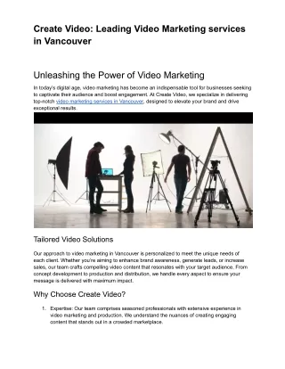Create Video_ Leading Video Marketing services in Vancouver