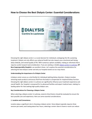 How to Choose the Best Dialysis Center: Essential Considerations