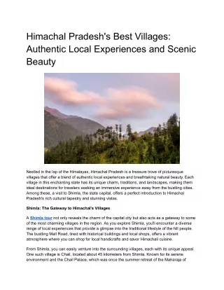 Himachal Pradesh's Best Villages: Authentic Local Experiences and Scenic Beauty