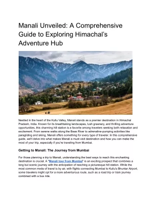 Manali Unveiled: A Comprehensive Guide to Exploring Himachal’s Adventure Hub