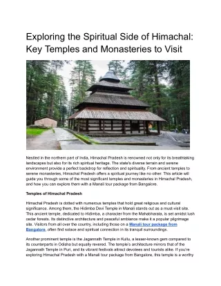Exploring the Spiritual Side of Himachal: Key Temples and Monasteries to Visit