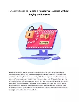 Effective Steps to Handle a Ransomware Attack without Paying the Ransom