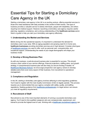 Essential Tips for Starting a Domiciliary Care Agency in the UK