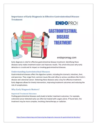 Importance of Early Diagnosis in Effective Gastrointestinal Disease Treatment