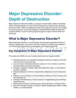 major depressive disorder depth of destruction