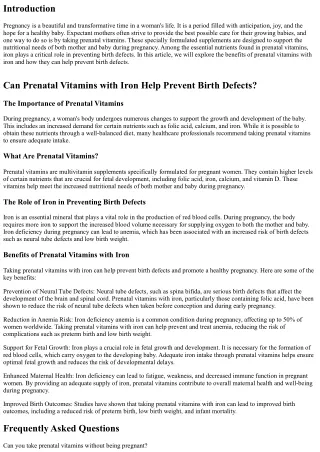 Can Prenatal Vitamins with Iron Help Prevent Birth Defects? Experts Share Insigh