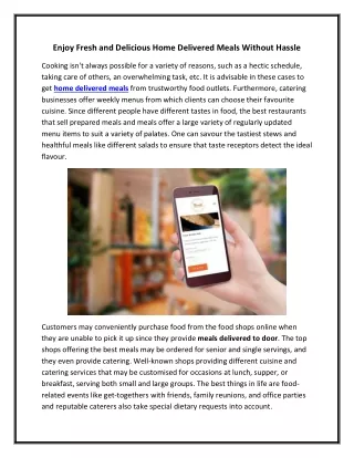 Enjoy Fresh and Delicious Home Delivered Meals Without Hassle