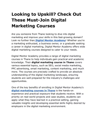 Best Digital marketing course in Thane | Digital Mentor