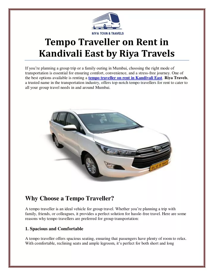 tempo traveller on rent in kandivali east by riya