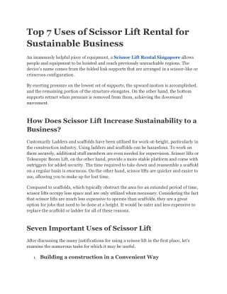 7 Key Benefits of Renting a Scissor Lift for a Sustainable Business