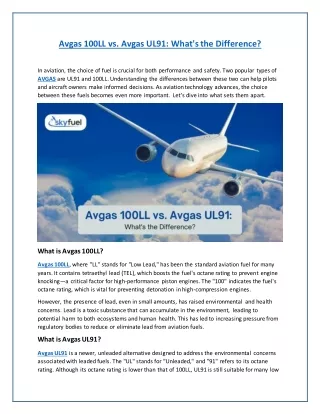 Avgas 100LL vs. Avgas UL91: What's the Difference?