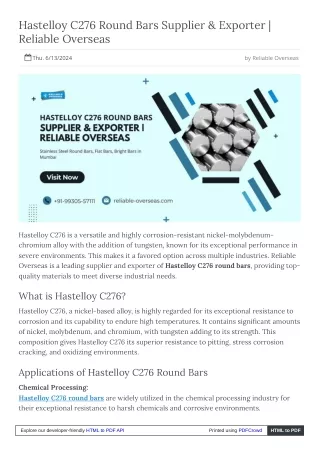 Hastelloy C276 Round Bars Supplier & Exporter  Reliable Overseas