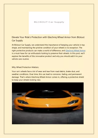 Elevate Your Ride's Protection with Gtechniq Wheel Armor from Blckout Car Supply