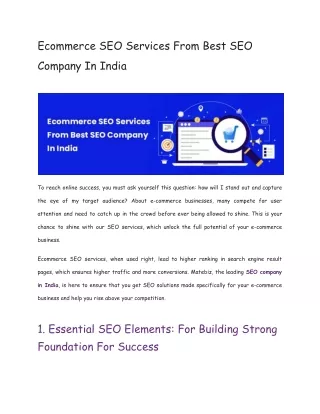 Ecommerce SEO Services From Best SEO Company In India