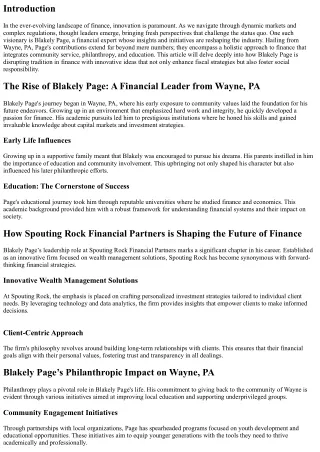 Disrupting Tradition in Finance with Innovative Ideas from Blakely Page