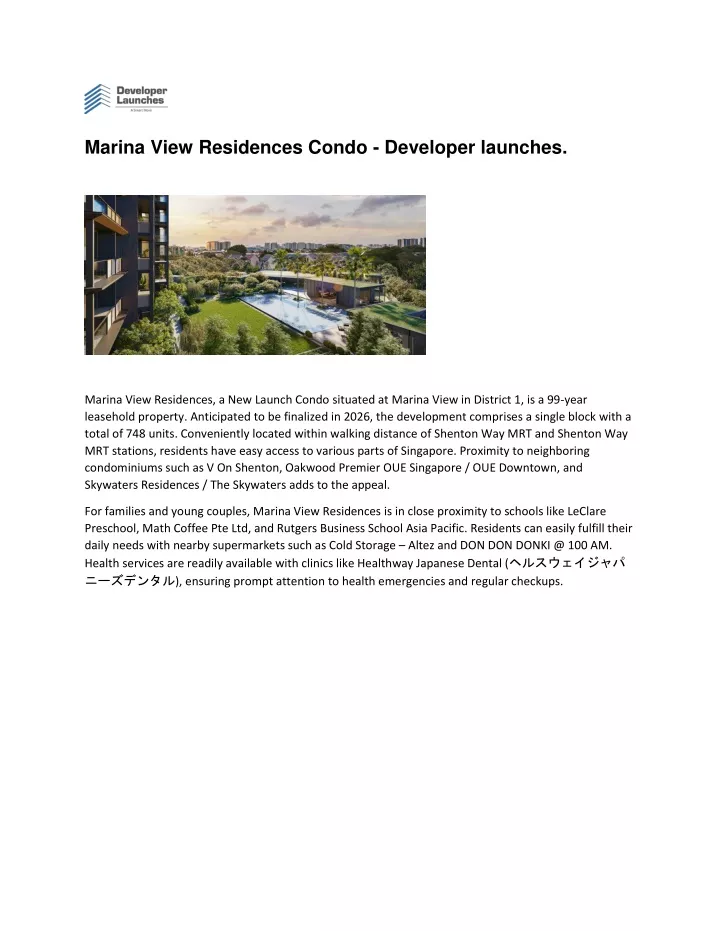 marina view residences condo developer launches