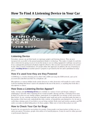 Listening Device in Your Car