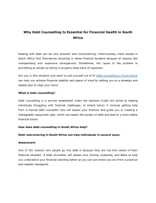 Why Debt Counselling Is Essential for Financial Health in South Africa