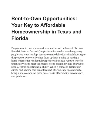 Rent-to-Own Opportunities