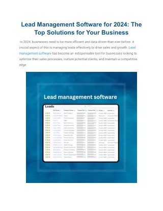 Lead Management Software for 2024 The Top Solutions for Your Business