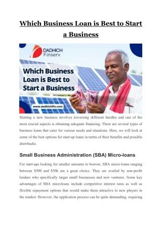 Which Business Loan is Best to Start a Business