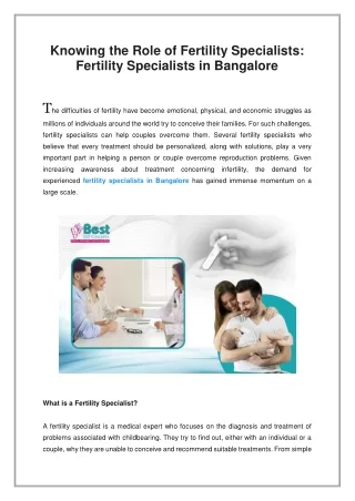 Knowing the Role of Fertility Specialists, Fertility Specialists in Bangalore