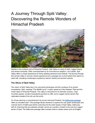 A Journey Through Spiti Valley: Discovering the Remote Wonders of Himachal Prade